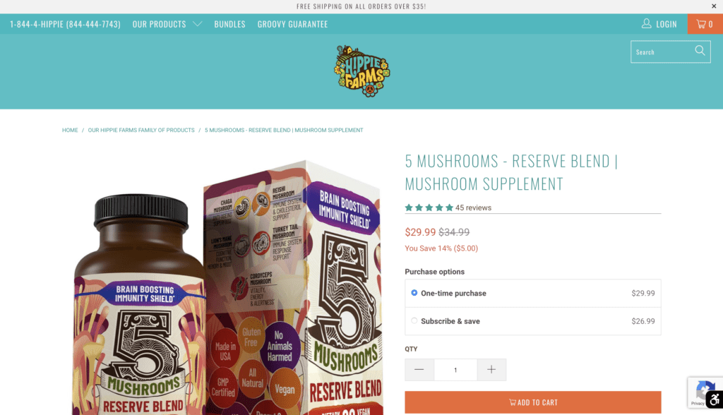 Hippie Farms 5 Mushrooms Reserve Blend Website