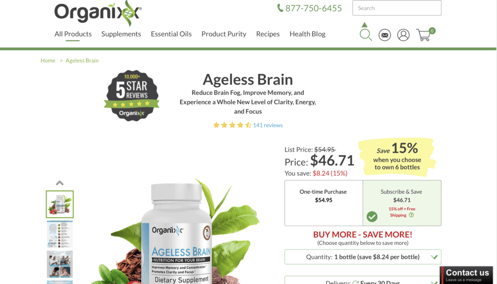 Organixx Ageless Brain Website