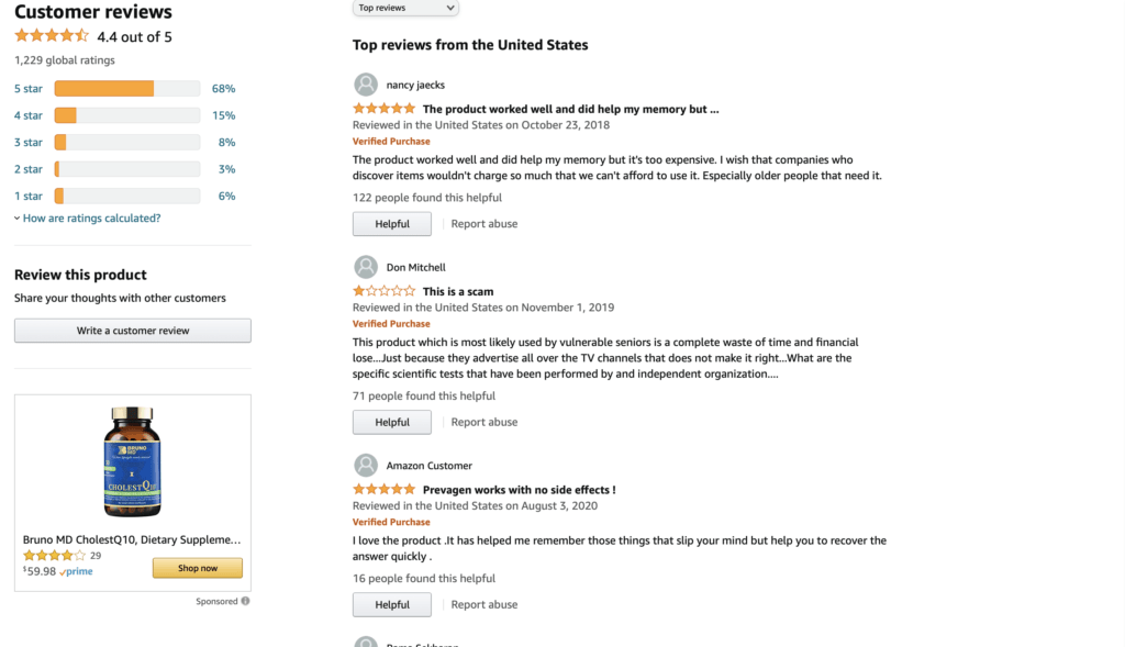 Prevagen Customers Review