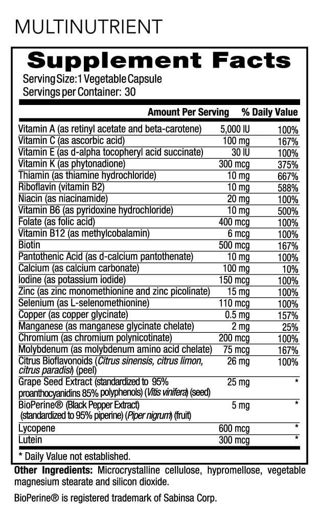 WODPAK Supplement Facts