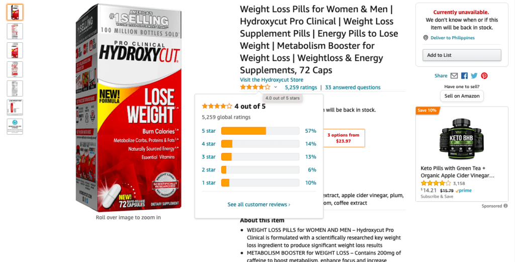 Hydroxycut Customer Review on Amazon