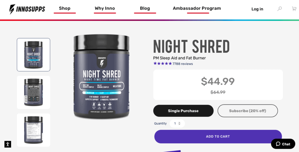 Innosupps Night Shred Website