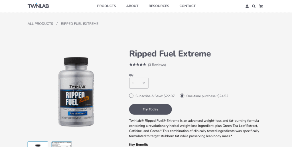 TwinLab Ripped Fuel Extreme Website