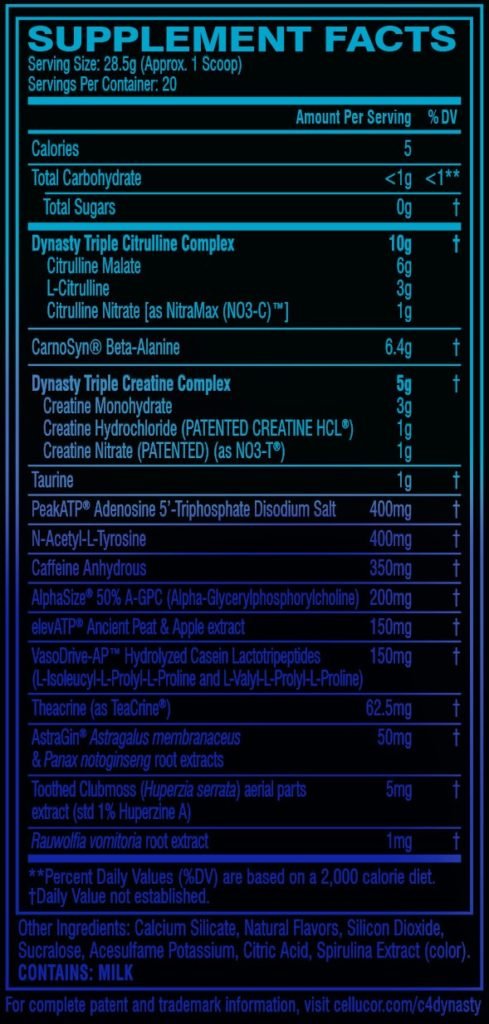 C4 Dynasty MMXX By Cellucor Ingredients