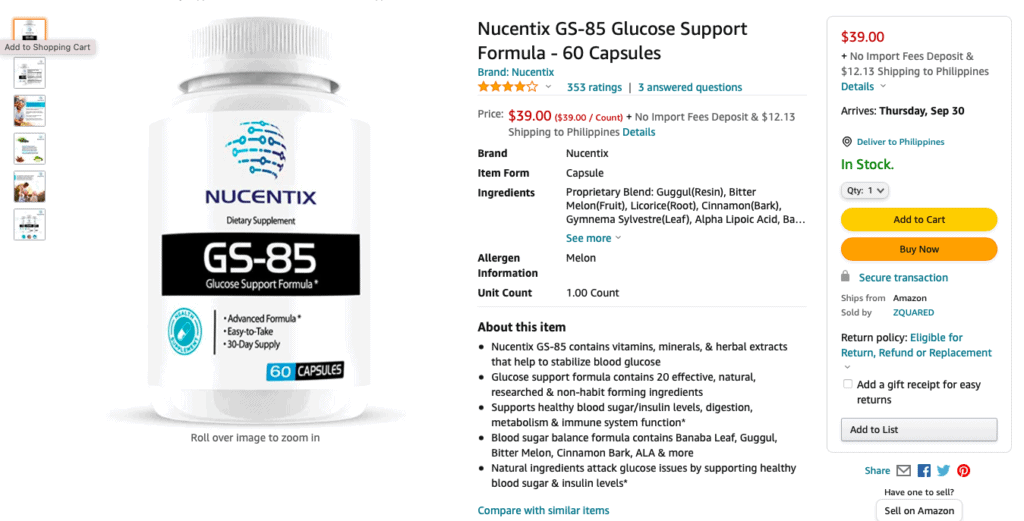 GS-85 by Nucentix Amazon Site