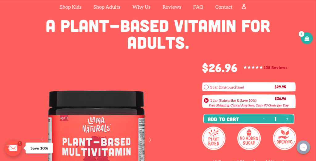 Llama Naturals' Adult Plant-Based Multivitamins Website