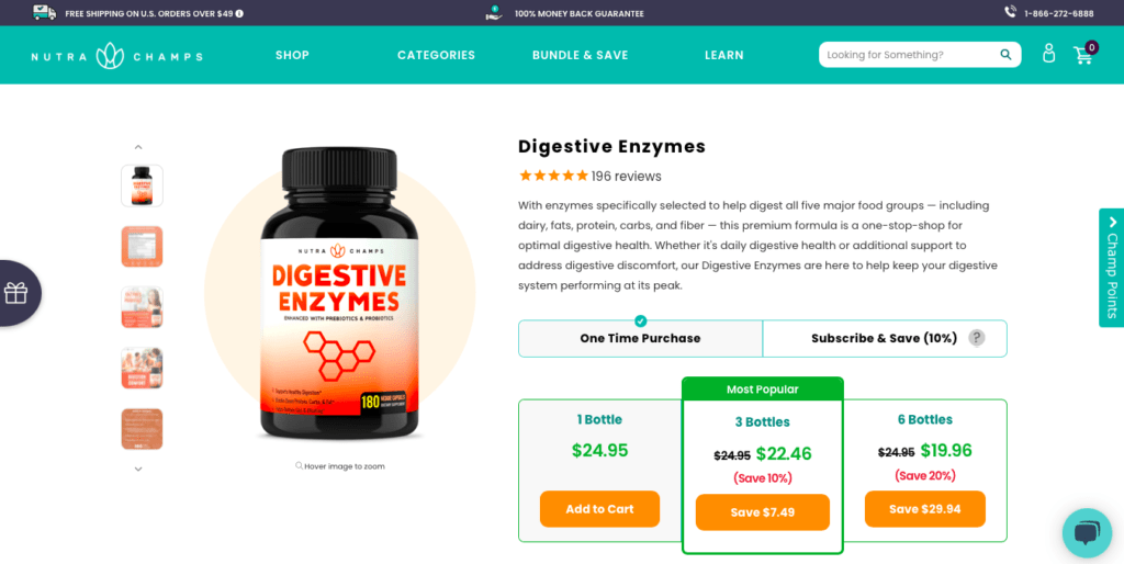 NutraChamps Digestive Enzymes Website
