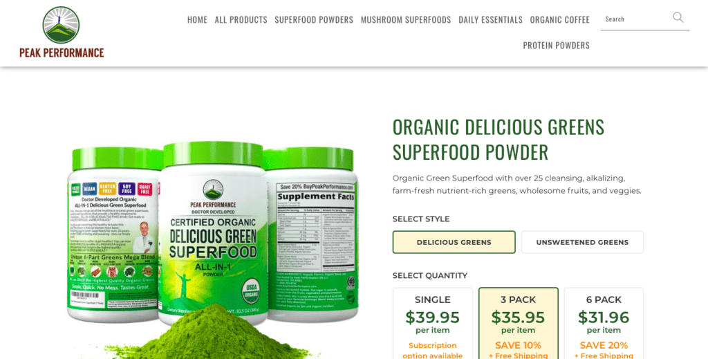 Peak Performance Green Superfood Website