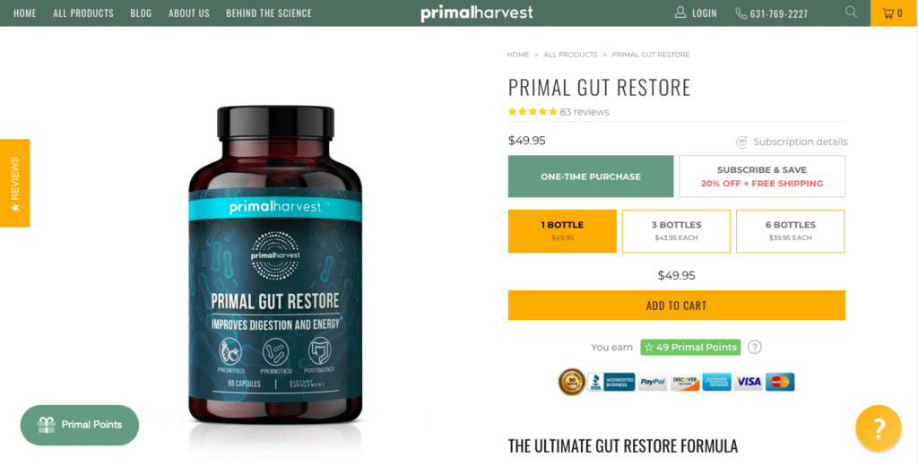Primal Harvest Primal Gut Restore Website