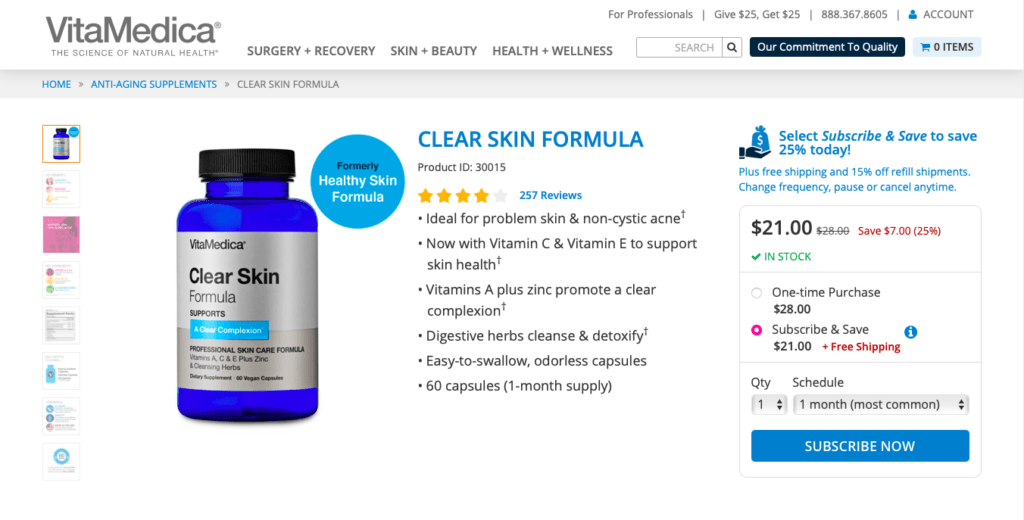 VitaMedica Clear Skin Formula Website