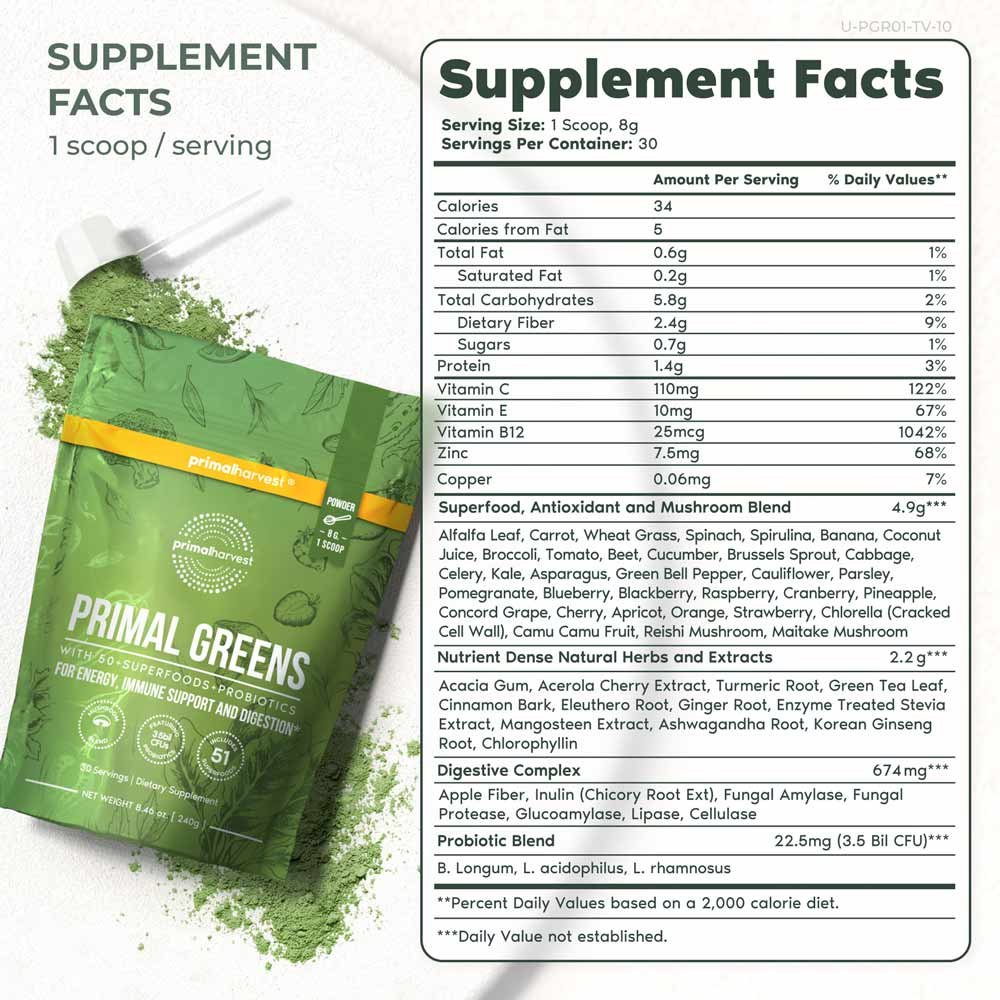 primal greens supplement facts