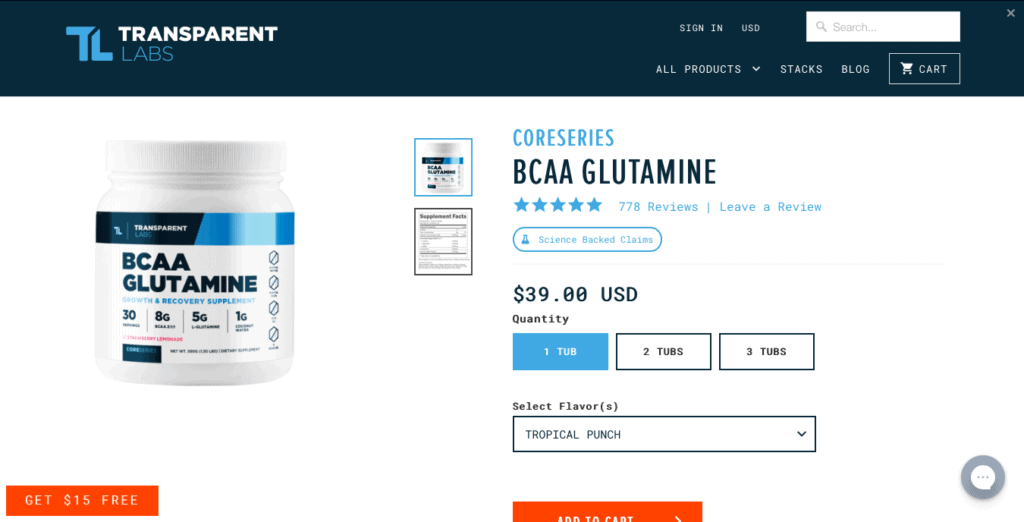 top-rated BCAA supplement-Transparent Labs