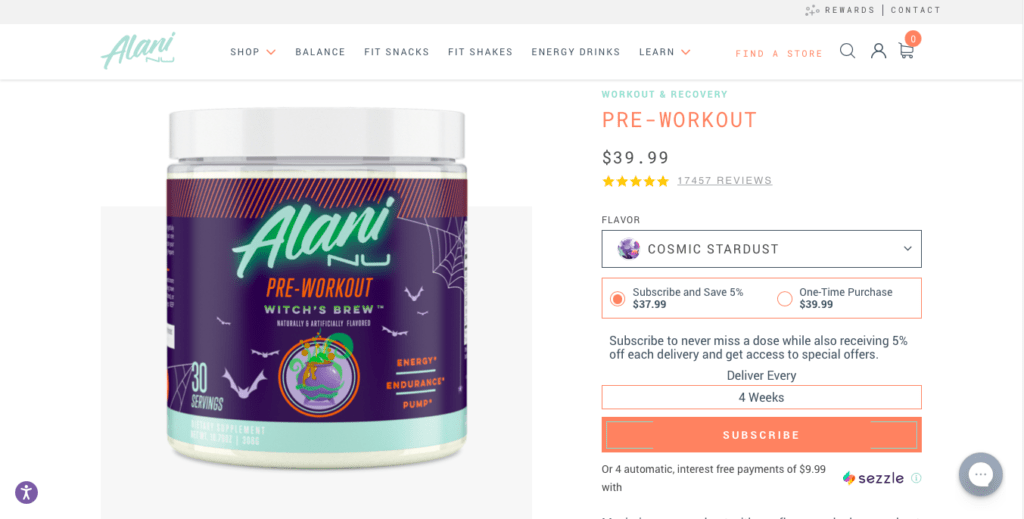 Alani Pre-Workout Website