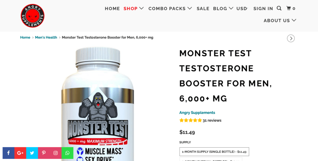 Angry Supplements Monster Test Website