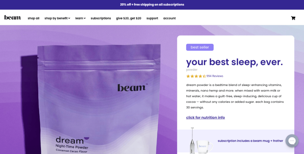 Beam Organics Dream Website