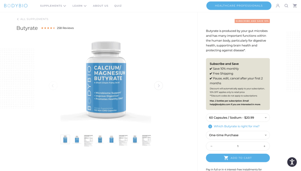 BodyBio Butyrate Website