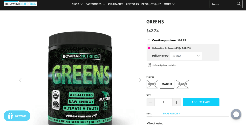 Bowmar Nutrition Greens Website