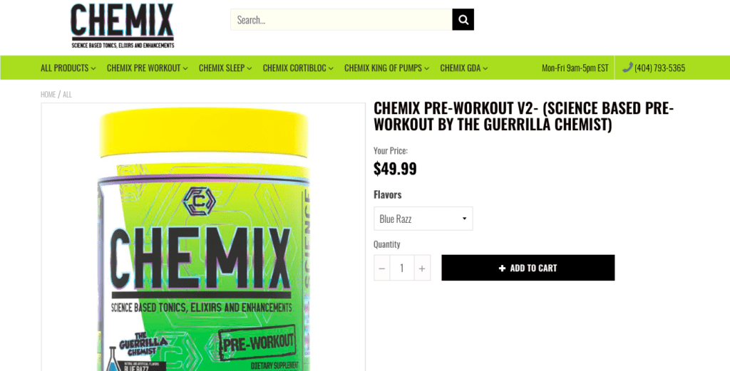 Chemix Pre-Workout V2 Website