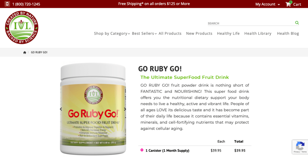 Go Ruby Go Health Drink Website