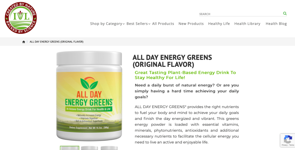IVL All Day Energy Greens Website