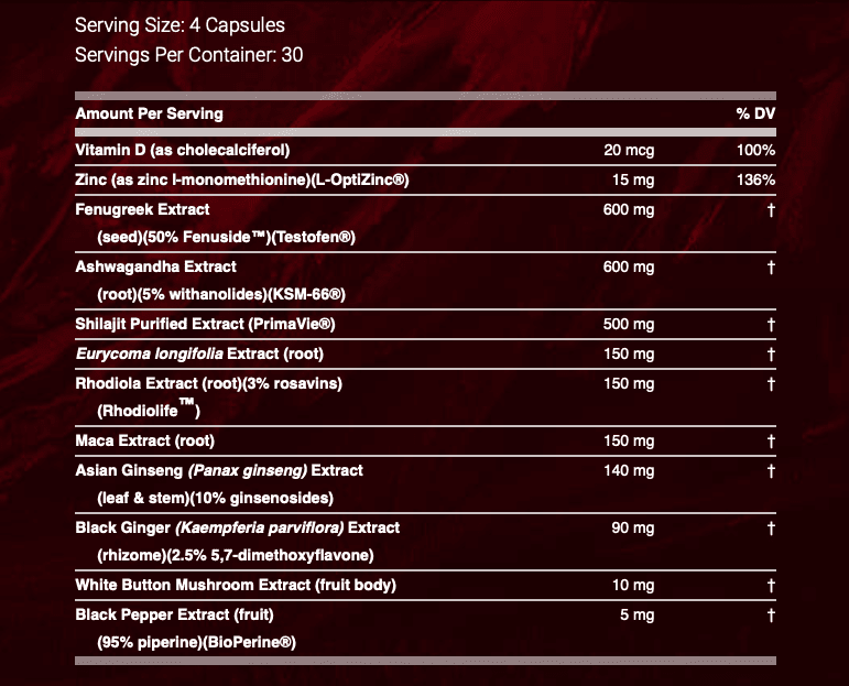 Nugenix Total-T Maxx Supplement Facts