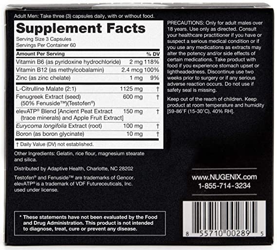 Nugenix Total-T Supplemnt Facts