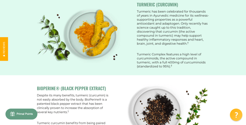 Primal Harvest Turmeric Complex Ingredients