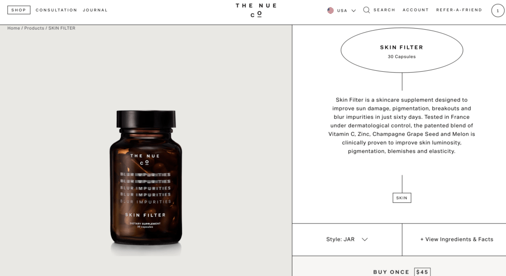 The Nue Co Skin Filter Website