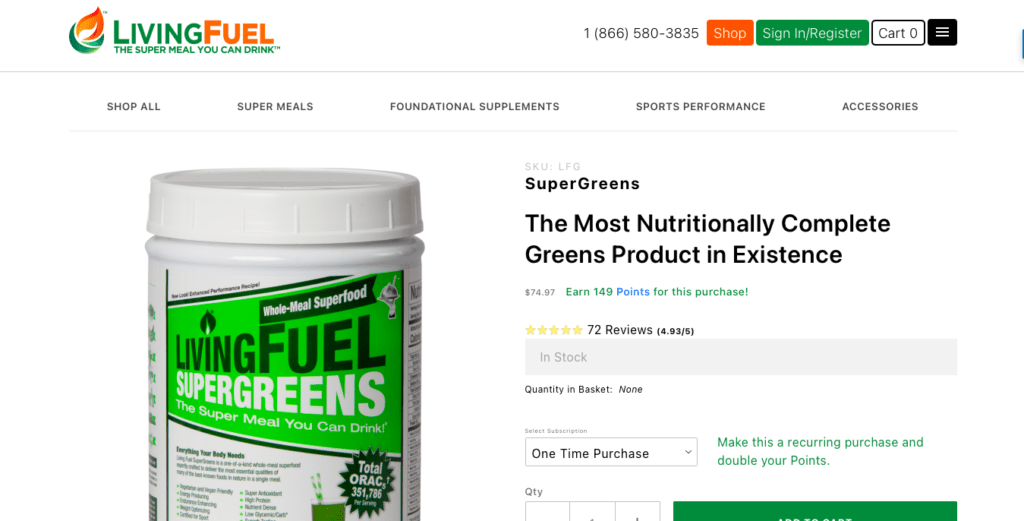 Living Fuel Super Greens Website