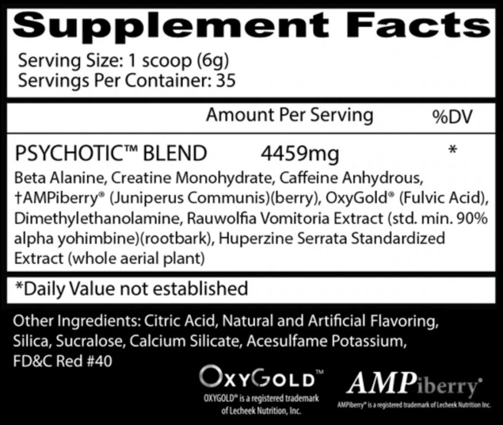 Insane Labz Psychotic Supplement Facts