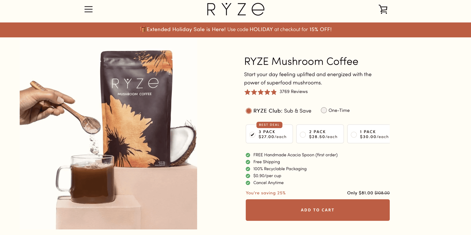 Ryze Mushroom Coffee Website