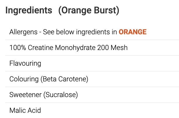 creatine monohydrate ingredients