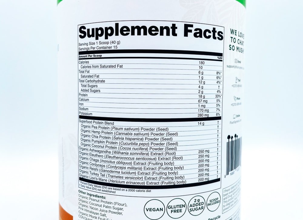 Four Sigmatic Superfood Protein Supplement Facts