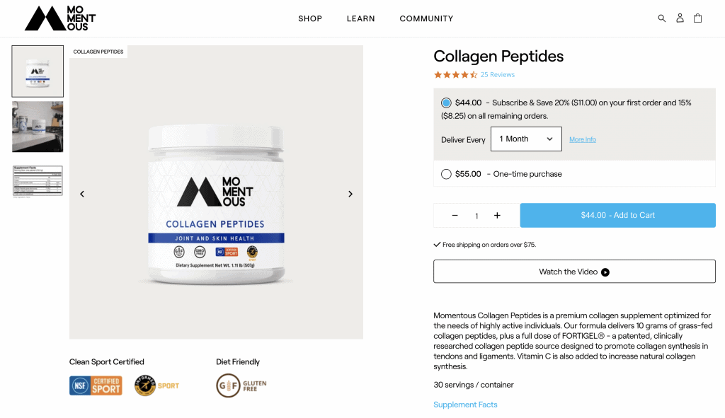 momentous collagen peptides website