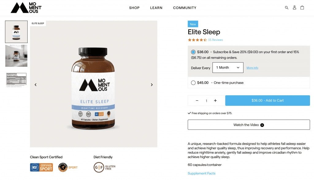Momentous Elite Sleep Website