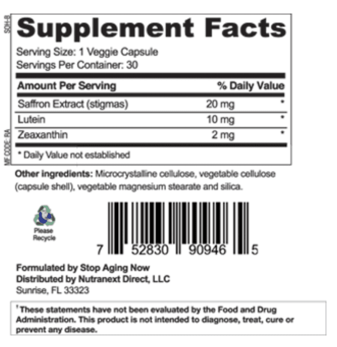 saffron md supplement facts