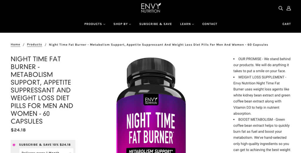 envy nutrition night time fat burner website