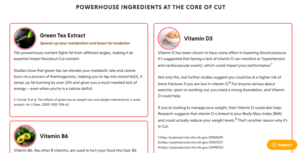 instant knockout cut ingredients