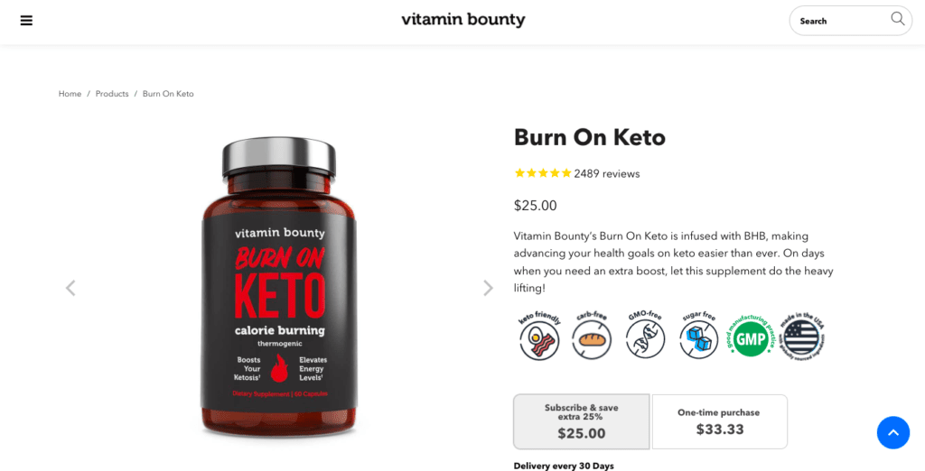vitamin bounty burn on keto website
