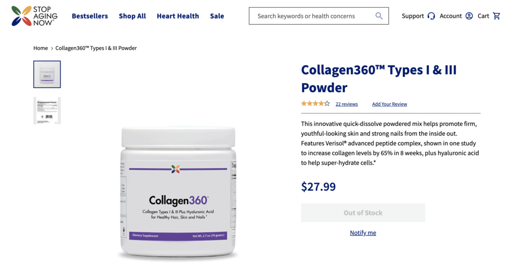 stop aging now collagen 360 website