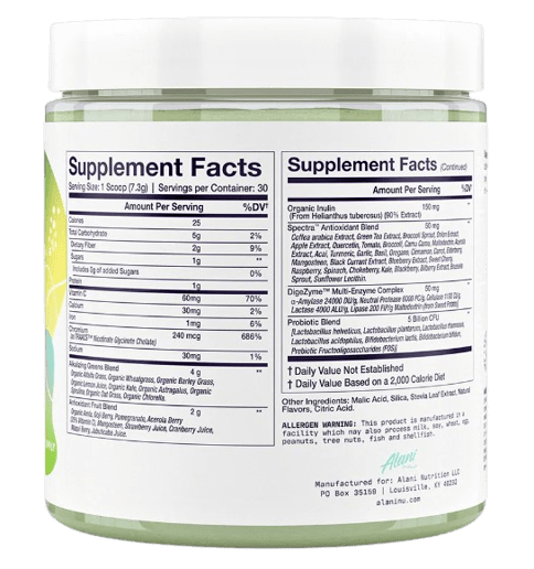 alani nu super greens supplement facts