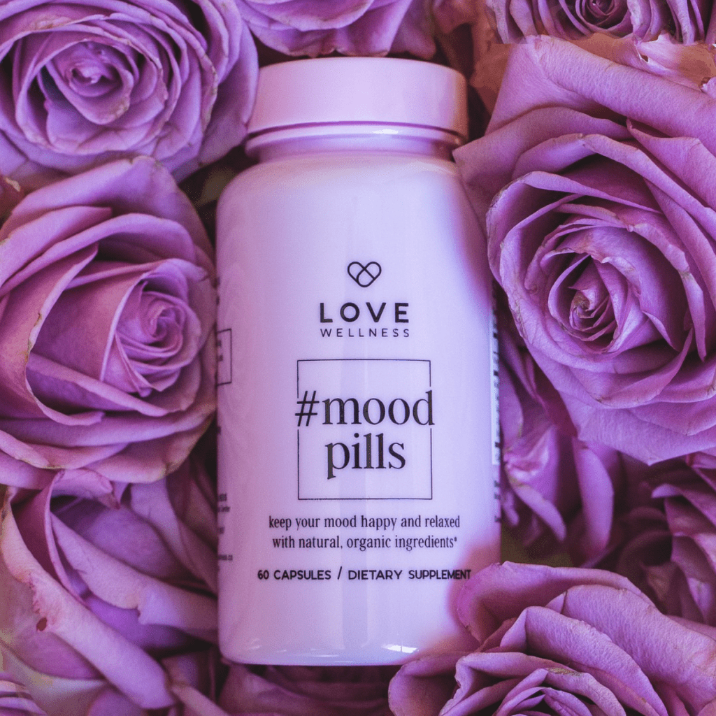 love wellness mood pills pink rose bed