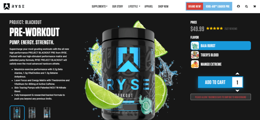 ryse project blackout pre workout website