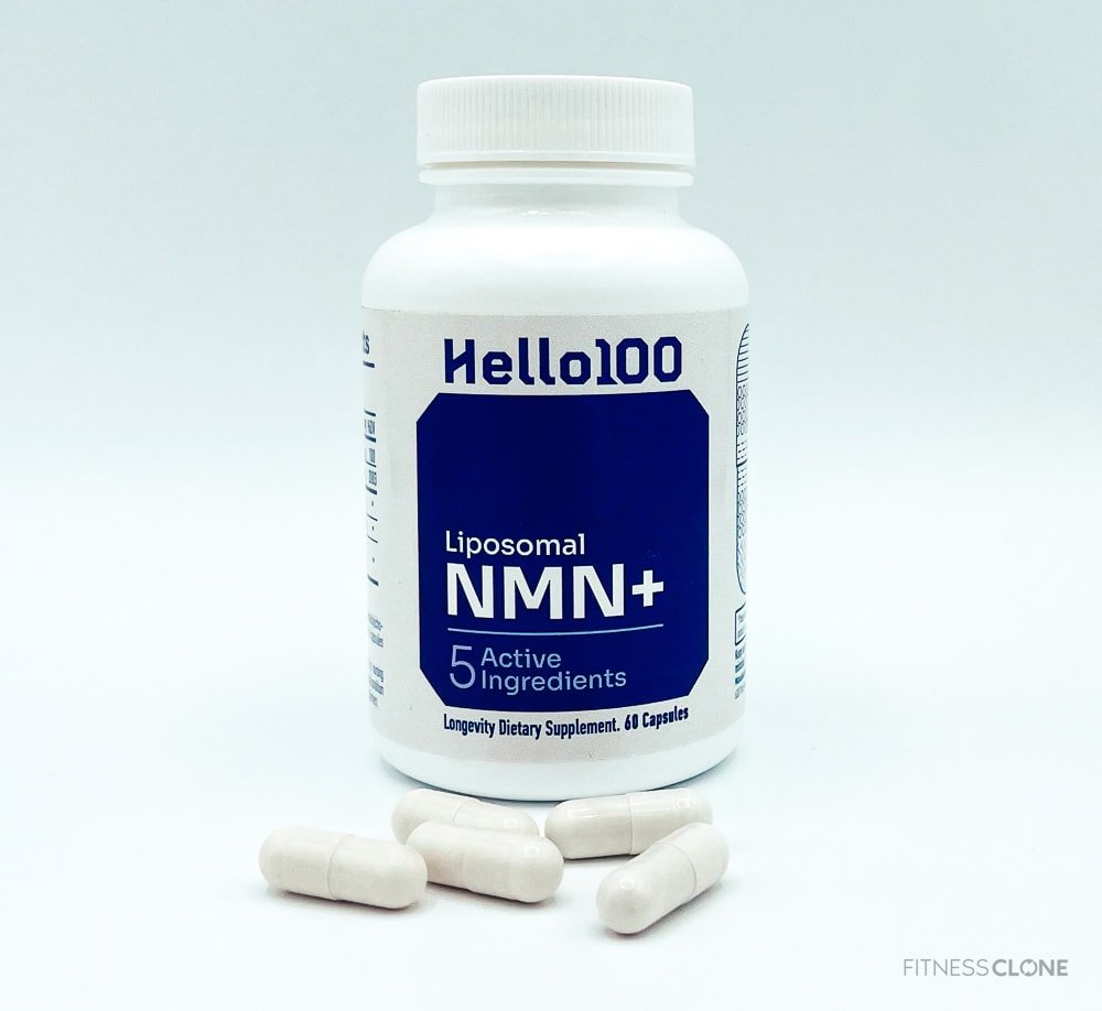 Hello100 Liposomal NMN Bottle And Pills