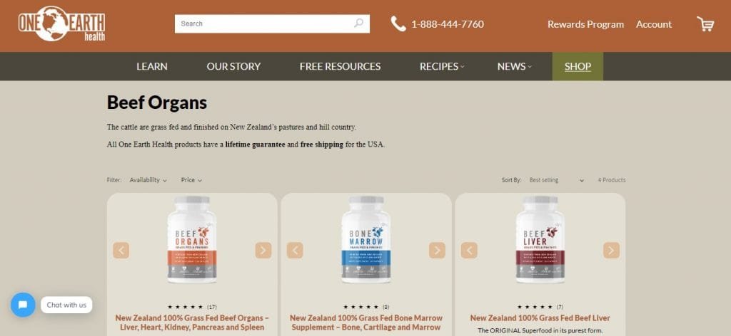 one earth health beef organs website