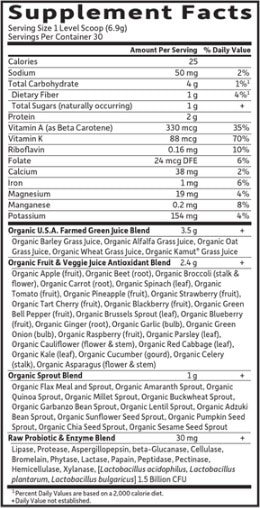 raw organic greens juice powder supplement facts