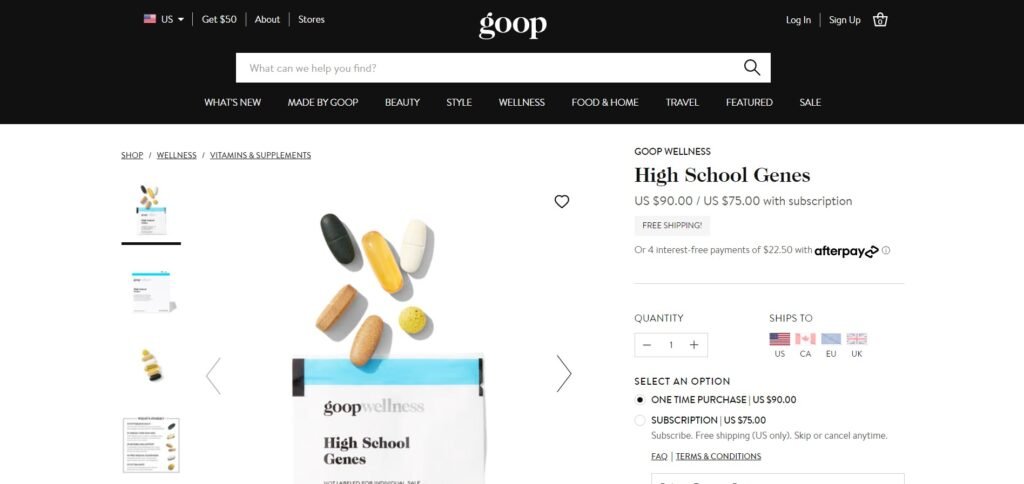 goop wellness high school genes supplement site