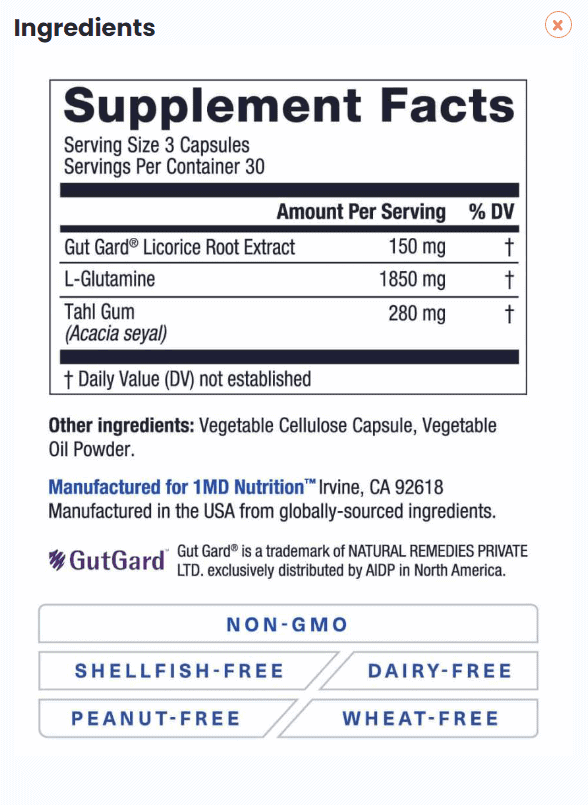 GutMD Supplement Facts