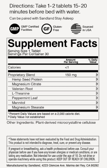 sandland sleep set ingredients