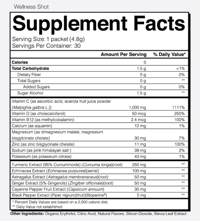 trulean daily immune support wellness shot ingredients